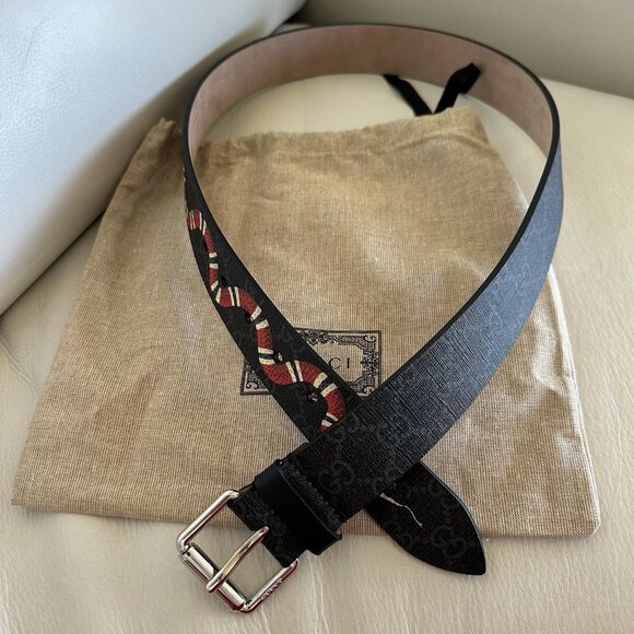 New GUCCI Monogramme Kingsnake Black Luxury Designer Belt Size 80/32 3.5cm width - Picture 7 of 7